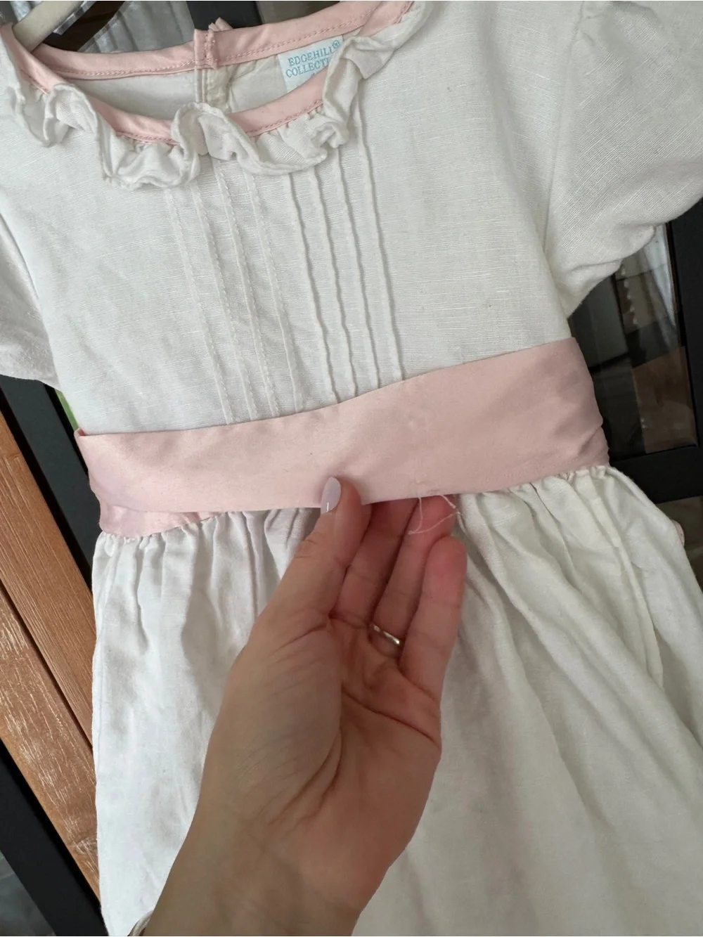 Edgehill Collection formal linen dress bow flower girl ruffle pleats puff sleeve
